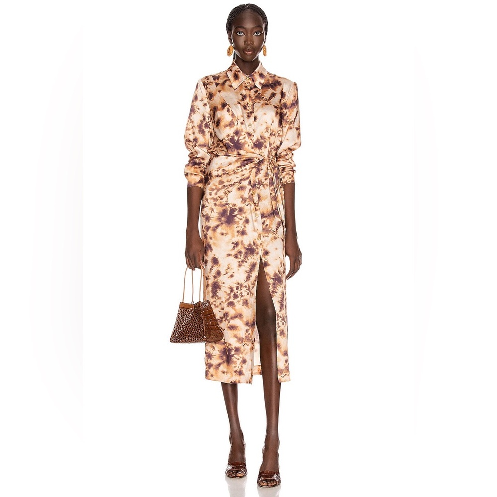 NWT ($550) Nanushka Brown Tie Dye Bisso Dress Size Small